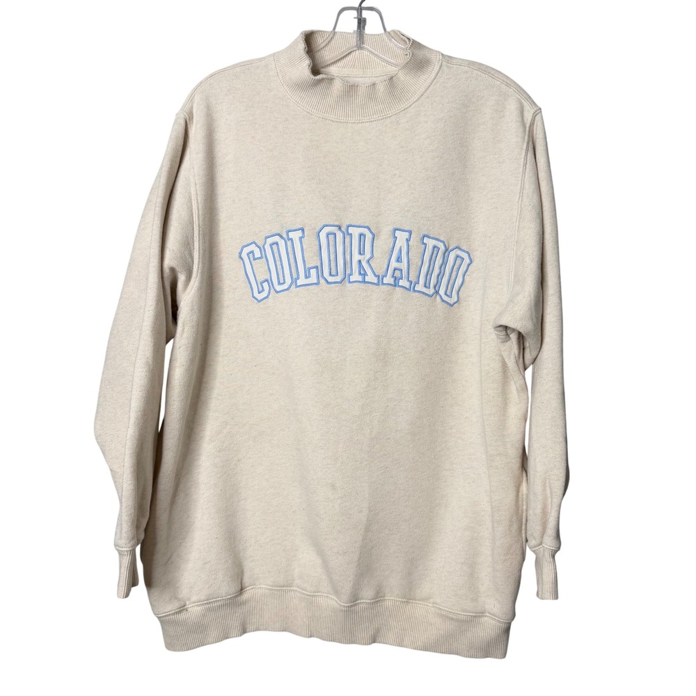 Aerie Colorado Sweatshirt Womens XS Oatmeal Cream Oversized Pockets Boho‎